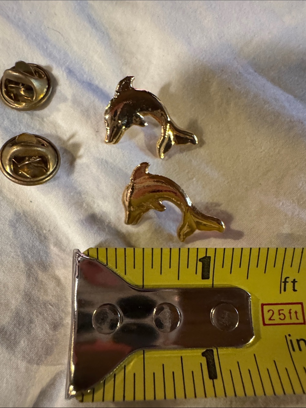 Set o/2 Gold tone Dolphin Tie Tack/ Lapel Pins - Vintage-Style Pair - Picture 3 of 3